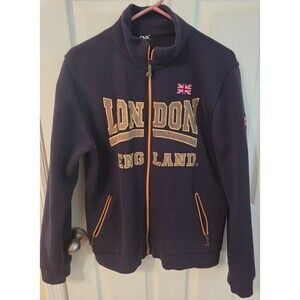 Mens NoS London England Full Zip Dark Blue Fleece Jacket Size Large